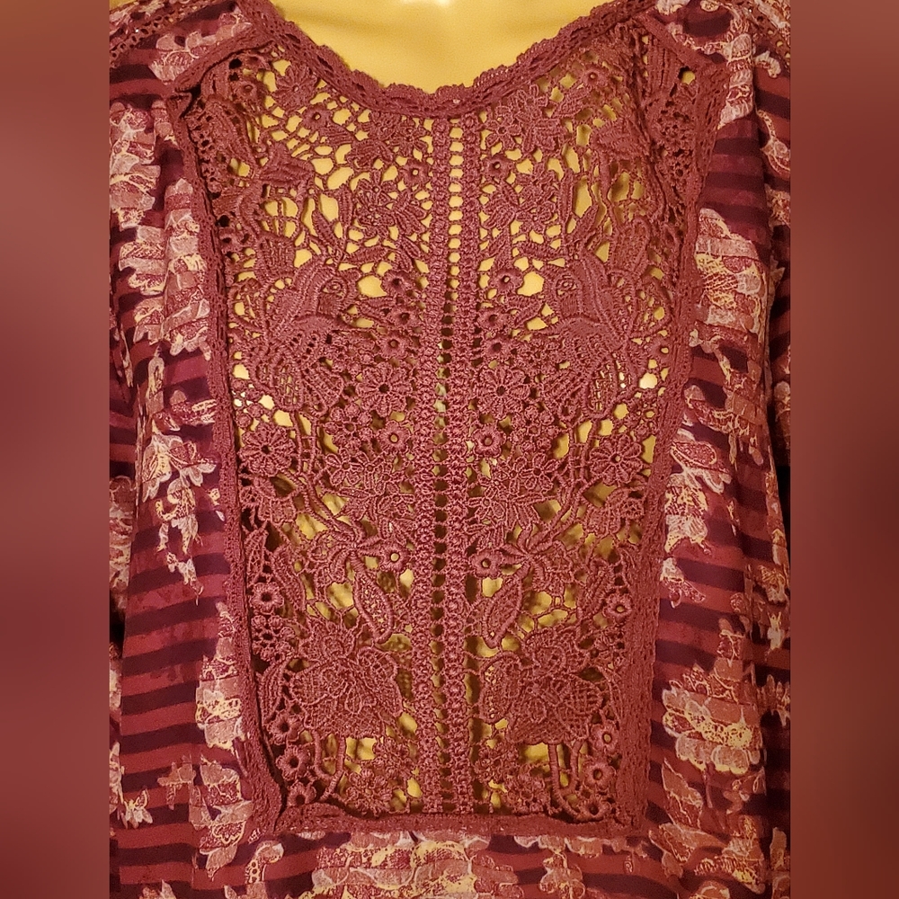 American Vintage Purple Floral/Stripes Lace Long Sleeve Blouse - Picture 3 of 10